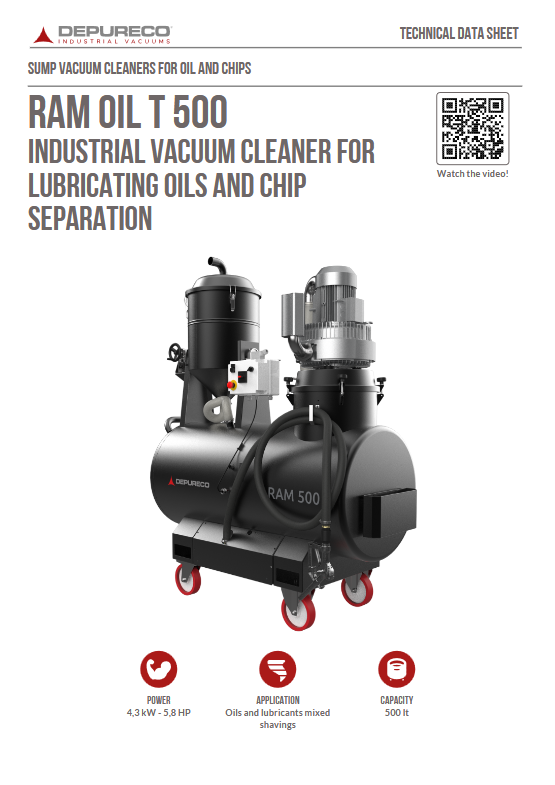 RAM OIL T Industrial Vacuum Cleaner For Lubricating Oils And Chip Separation 